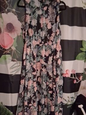 torrid Black Floral Midi Dress with Pink and Green Blooms